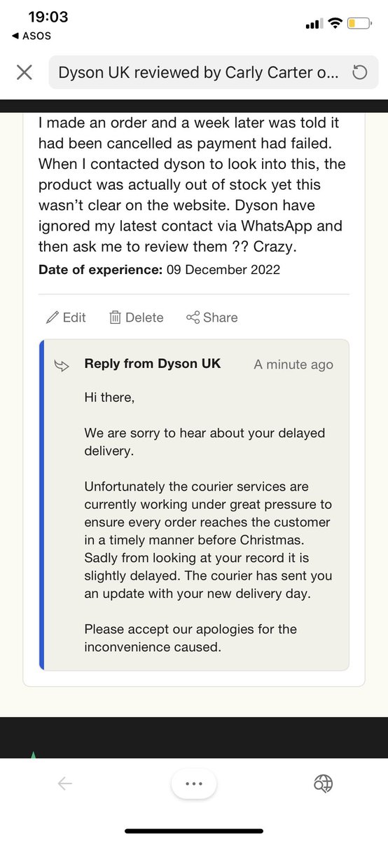 CarlyCarterx's tweet photo. @DysonUK clearly don’t read things before they reply https://t.co/Phm66LAvby