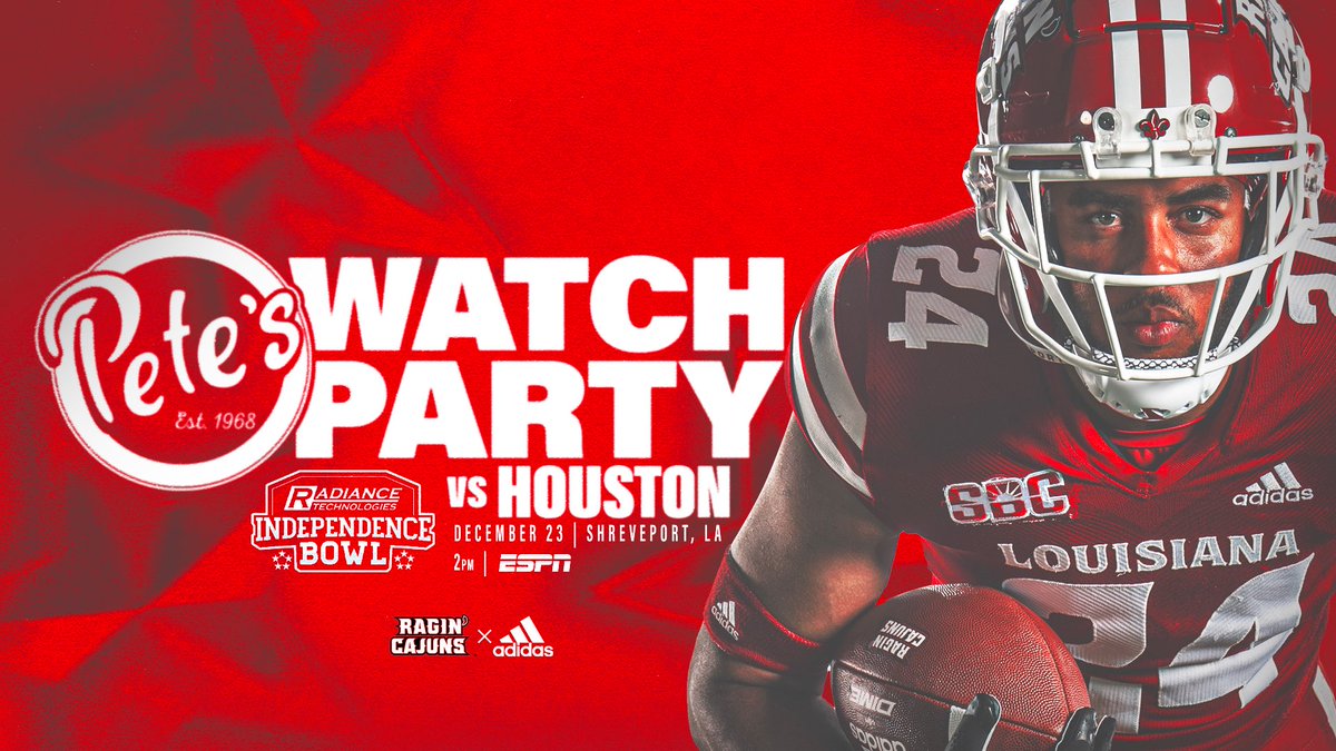 Head over to <a href="/peteslafayette/">Pete's Lafayette</a> for tomorrow’s Official Watch Party! 

🗓 Friday, Dec. 23
📍 Pete's on Johnston
⏰ 2 p.m. 

#GeauxCajuns ⚜️