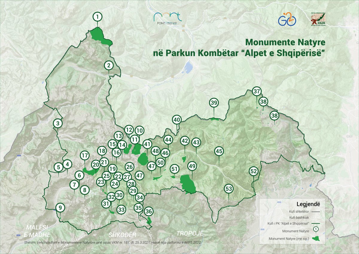GO2Albania's tweet photo. #AlbanianAlps #NationalPark: 53 #NatureMonuments NM 3-rd Category @IUCN
#Geomonuments #Hydromonuments #Biomonuments
By #County: 17 #Kukës 36 #Shkoder
By #Municipality: 27 #Shkoder 9 #MalësiMadhe
In total #MalësiMadhe has 18 NM: 9 w/out #protection #status
#ProtectedAreas #Albania https://t.co/kltyfRJQrf