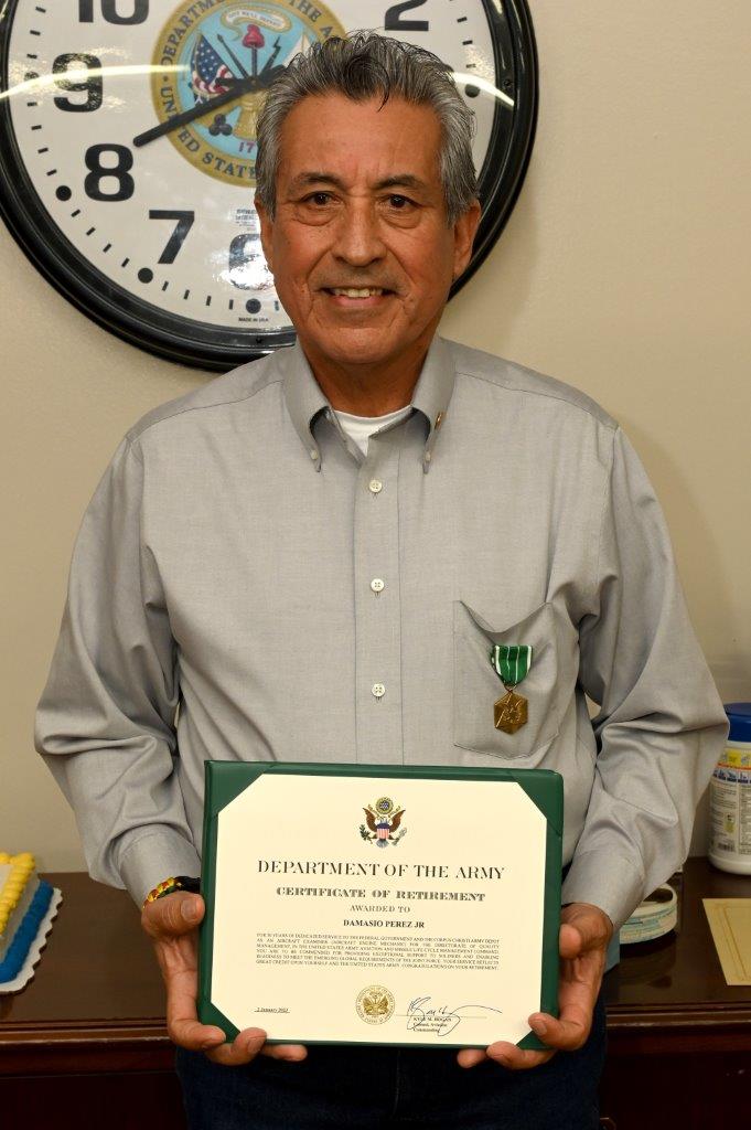 #CCADSalute to Damasio Perez, Jr., retiring after 50 years of service, most recently in the Directorate of Quality Managment (#DQM). Congratulations and thank you, Mr. Perez.
#CCArmyDepot #CCADRetiree #WeAreCCAD #YouAreCCADRetirees #WeKeepTheArmyFlying #AmericasAviationDepot