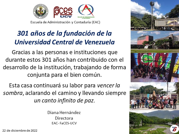 Celebramos los 301 años de la Universidad Central de Venezuela.
#Gracias a quienes han contribuido con su desarrollo y su labor durante todos estos años.
¡Que viva la U U UCV!
 
#UCV #UCV301
#76AniversarioEACUCV <a href="/FaCESUCVe/">FaCES #UCV</a> #UCV300
