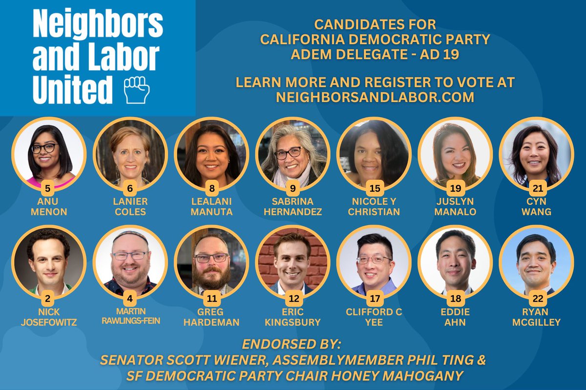 Cliff_Yee's tweet photo. Please support me and the Neighbors &amp; Labor United Slate.

You must be a resident in AD19 to vote for me. Find your Assembly District here: https://t.co/fuwiyB1vjs

Register to vote through the CA Democratic Party at: https://t.co/nXEsuRys9V by December 31, 2022. https://t.co/zRK5LjiLbc