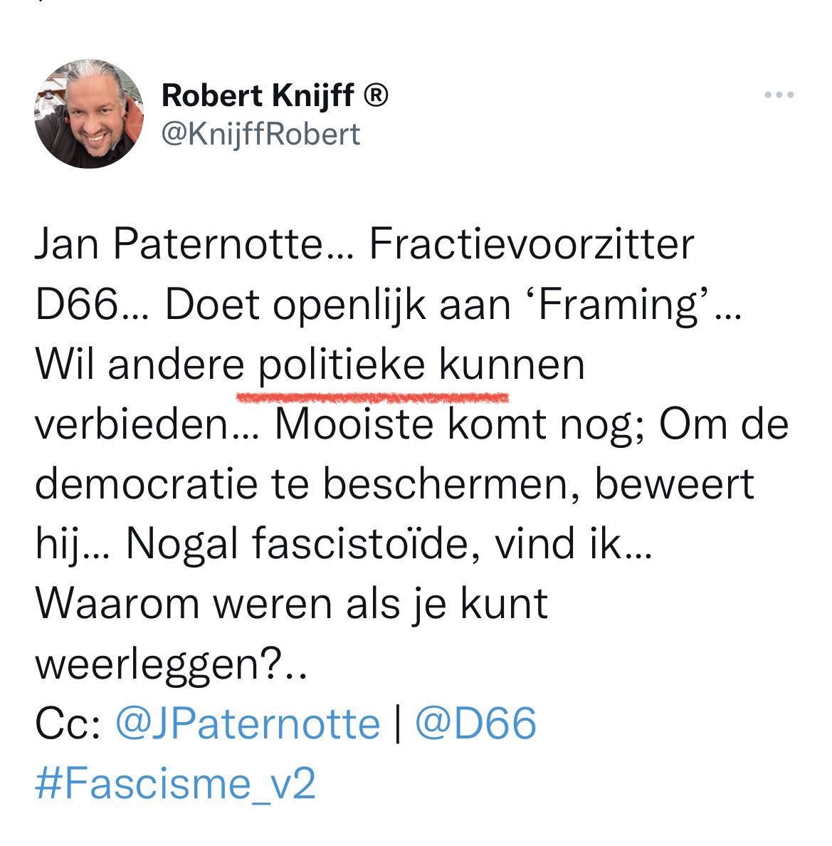 KnijffRobert's tweet photo. Moet zijn; ‘Politieke partijen’…
Cc: @JPaternotte | @D66
#Fascisme_v2 #CorrectionTweet https://t.co/oDvrf6CdZi