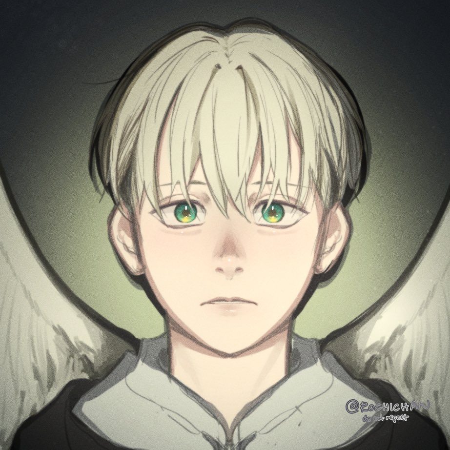 1boy solo male focus wings green eyes looking at viewer short hair  illustration images