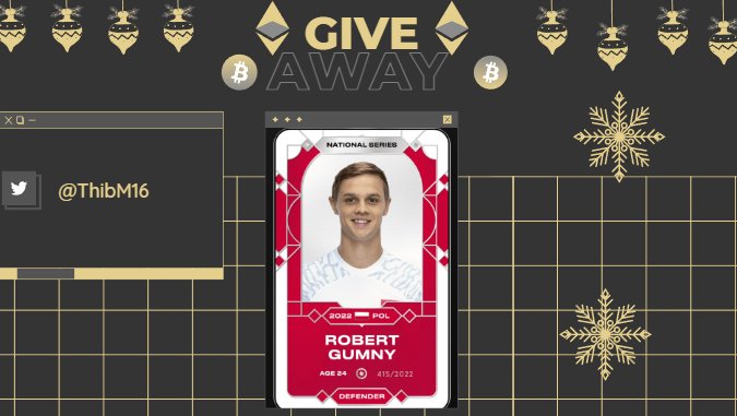 Unpetitgiveaway's tweet photo. 🎁Jour 29 #Giveaway #Noel 🎅🏻

Aujourd'hui c'est @ThibM16 qui vous offre la possibilité de gagner Robert Gumny 🇵🇱

Pour participer👇

✅RT &amp;❤️
✅Suivez @ThibM16 &amp; @Unpetitgiveaway

⏳01/01/2K23 à 22h⌛️

#Concours #Crypto #Sorare #ETH #SorareGiveaway #Sorare #Giveaways https://t.co/kn38kcVF2G
