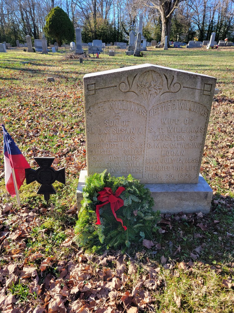 SpringHillSCV's tweet image. As part of #wreathsacrossamerica wreath added for S. T. Williams, enlisted in Forrest Calvary Oct. 1862, paroled in Gainesville, Alabama, May 10, 1865.