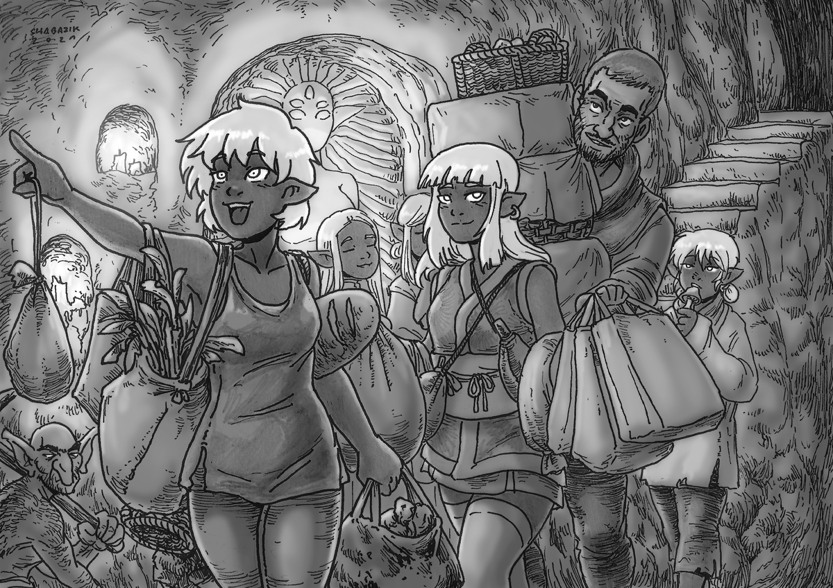 shabazik's tweet image. Have done your holiday shopping? ; D
I joke, drawing is actually unretaled. Did it for #drowcember, the #drow #drawing challenge of december 2021,but just remembered to finish it.

The drows promised to do a homemade banket, for a human wanting to write a book drow cooking.