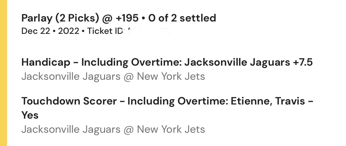 GamblorProfits's tweet photo. A two-leg single game parlay for #TNF 

#TakeFlight #DUUUVAL https://t.co/LmhGczQ7fV