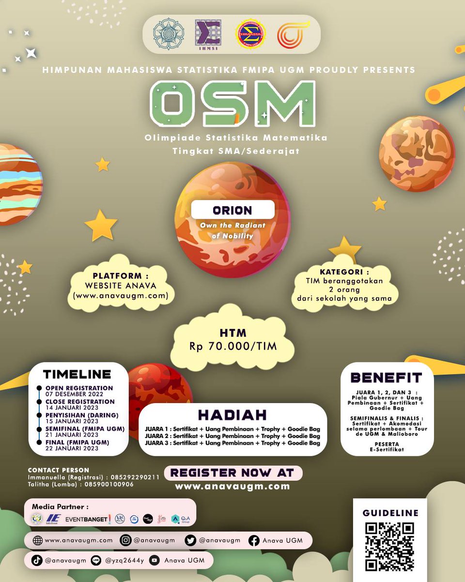 AnavaUGM's tweet photo. 🚨! BREAKING NEWS !🚨

Himpunan Mahasiswa Statistika FMIPA UGM PROUDLY PRESENTS 

🏁 OLIMPIADE STATISTIKA MATEMATIKA 🏁

Olimpiade Statistika Matematika merupakan salah satu cabang lomba dalam acara ANAVA #17 👩‍🚀 https://t.co/2lVbMVh1U2