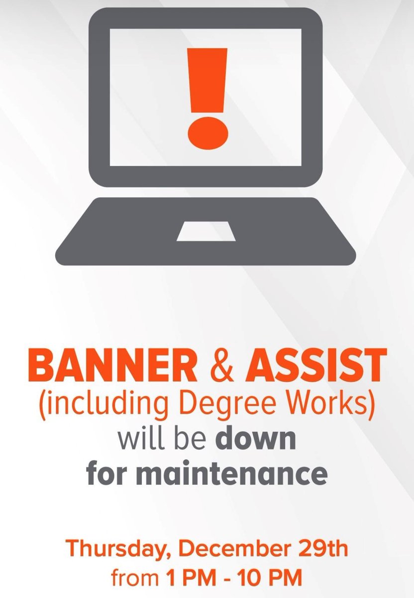 Just a reminder that Banner will be down today from 1pm to 10pm! Happy Holidays!

The University will reopen on Monday, January 2, 2023. #UTRGVGoingOrange