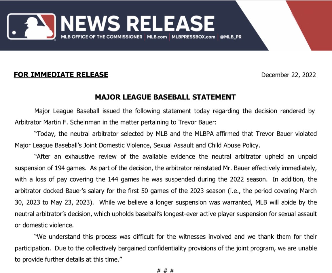 Dodgers' Trevor Bauer reinstated after MLB suspension reduced from 324 to  194 games