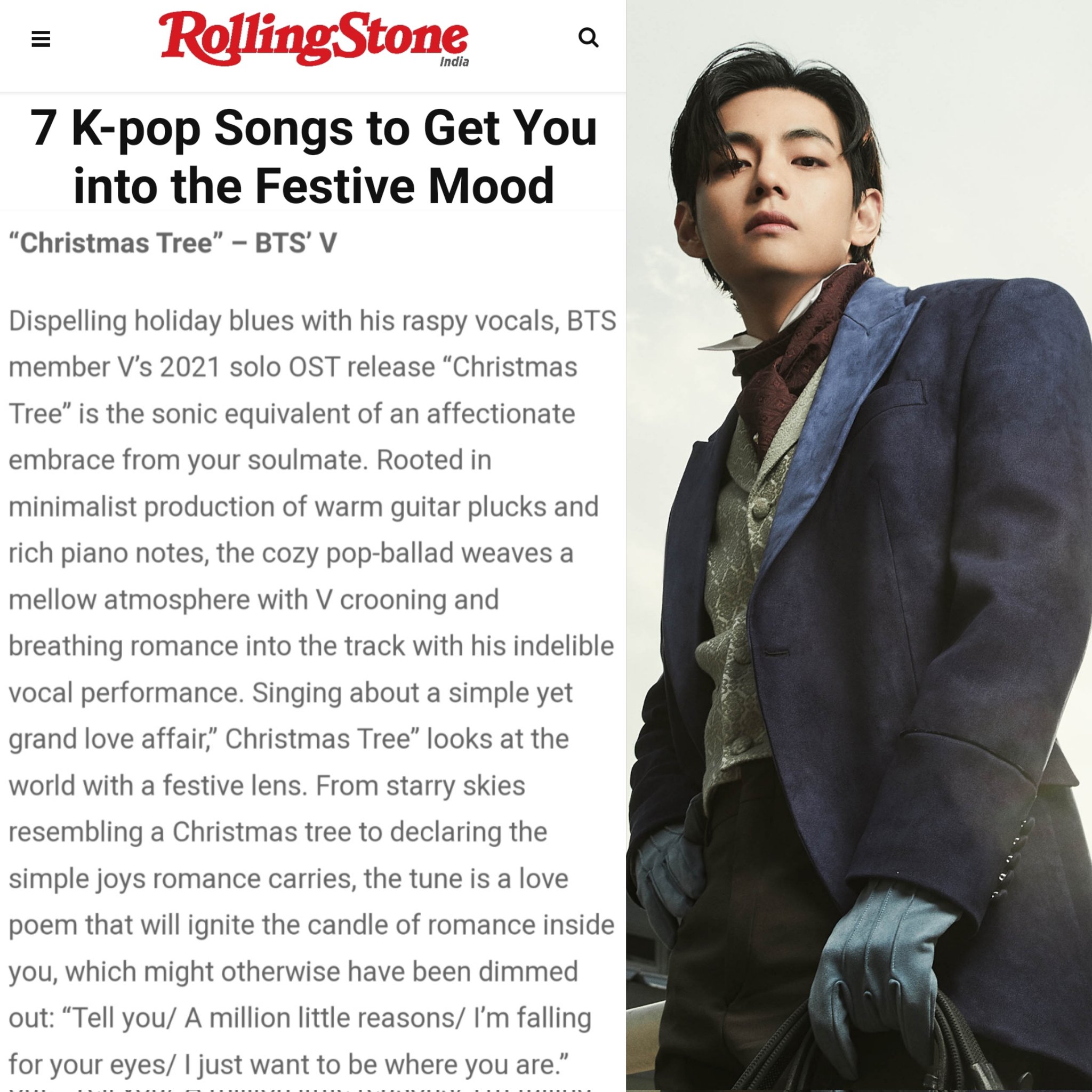 Stream For Taehyung ⋆ TAECEMBER on Twitter: "Rolling Stone India lists "Christmas Tree" by V as 