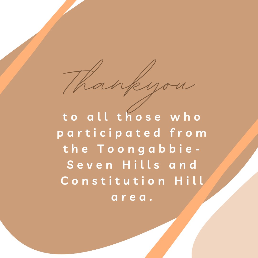 Thank you to all the participants from the Toongabbie - Seven Hills
and Constitution Hill area.

We will now be moving to our next location Kempsey.