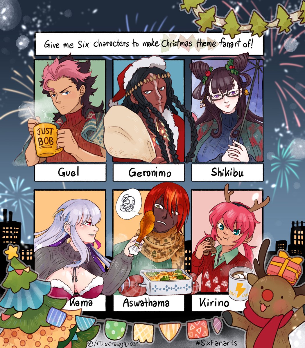 AThecrazyqueen's tweet photo. Christmas Edition #6Fanarts เสร็จแล้วค่ะ! 🎄

ได้วาดทั้งพี่กูเอล #水星の魔女
เจโรนิโม่ คุณชิกิบุ น้องกามะ อัศวถามา แห่ง #FGO
คิริโนะคุง #イナイレ (ที่วาดครั้งล่าสุดเมื่อเกือบสิบปีมาแล้ว) ถือว่าได้วาดตัวละครหลากหลายใช้ได้เลยค่ะ ขอบคุณทุกคนที่มาร่วมสนุกนะคะ 🥰💕💕💕 https://t.co/krjh2Rewot