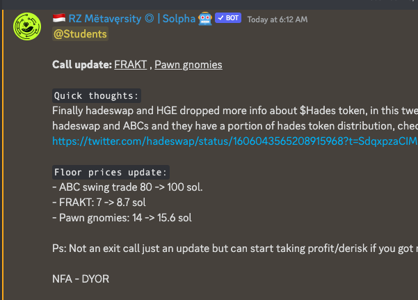 RZMetaversity's tweet photo. Another analysis from Expert about FRAKT, Pawn gnomies and ABC inside campus.
"FRAKT indeed are in direct relation with hadeswap and ABCs and they have a portion of hades token distribution."
Read More on Discord: https://t.co/pfOhrMkSwt
#SolanaNFT #KOGMI https://t.co/z5CY5edC7T