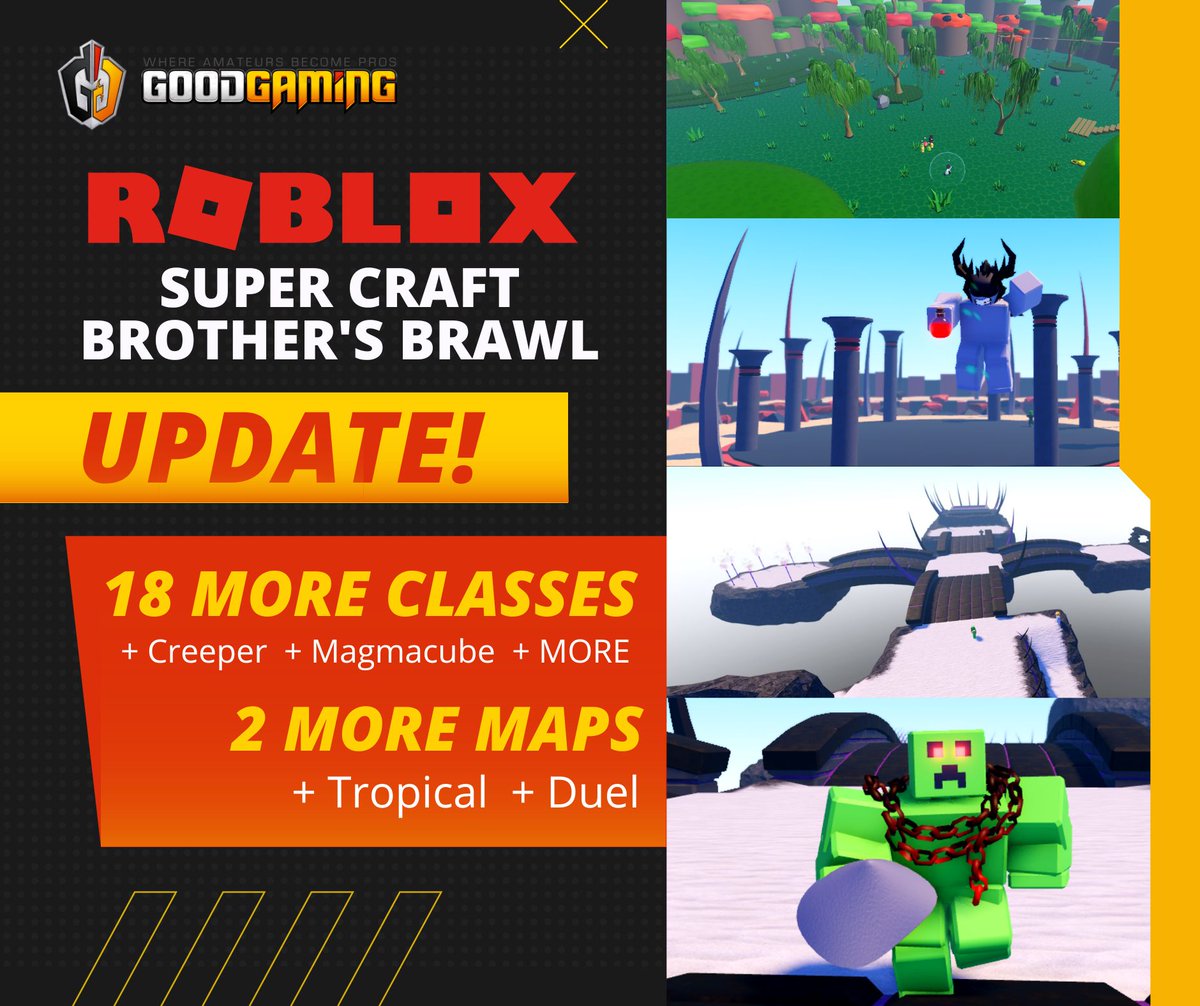 NEW Super Craft Brother's Brawl updates on Roblox include 18 more classes and 2 new maps! 🆕 Update drops TOMORROW! #GameUpdate #SuperCraftBrothersBrawl #SCBB #Roblox