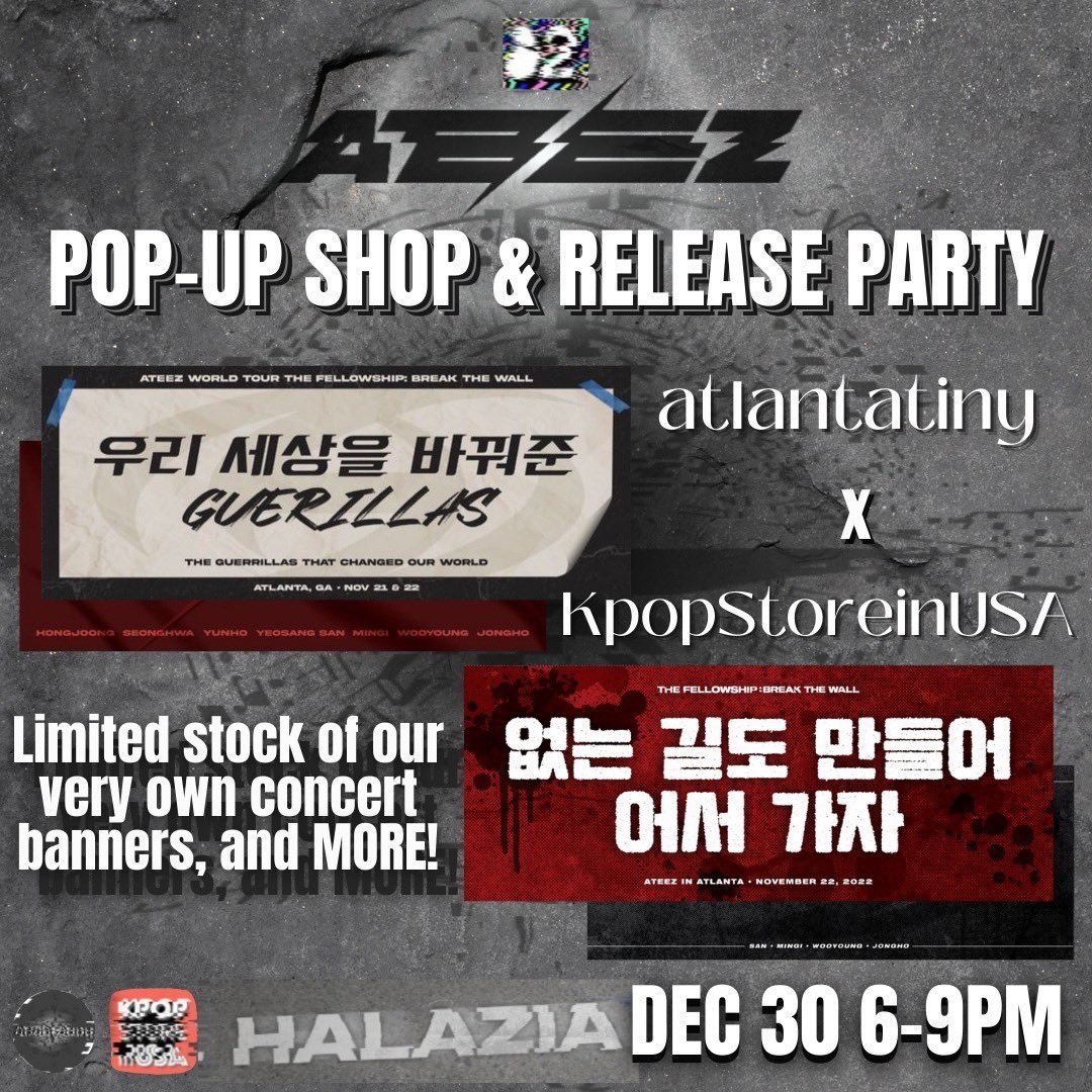 atlantatiny's tweet photo. ATLANTATINY is thrilled to announce our collaboration with @KpopStoreinUSA1 at the @hello82official Pop-Up Shop and Release Party for @ATEEZofficial comeback, SPIN OFF: FROM THE WITNESS! 

#ATEEZ #FROM_THE_WITNESS 
Check out our Instagram for more info!🏴‍☠️
https://t.co/qBde5Sj4HF https://t.co/SAjRkNTLx5