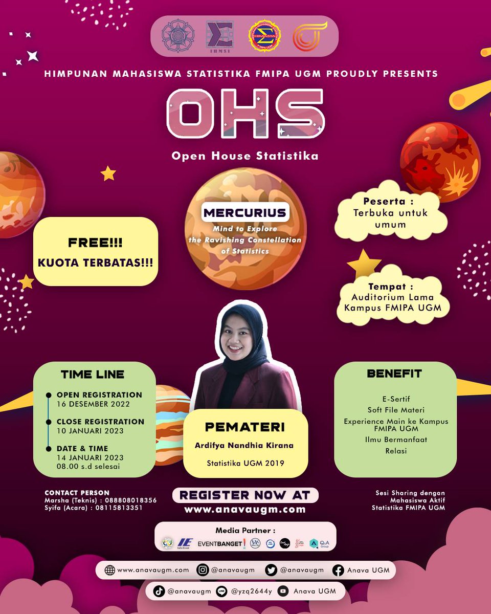 AnavaUGM's tweet photo. 🔥💥ARE YOU READY GUYSS?💥🔥 

📈Ajang Pengenalan Aktivitas Statistika (ANAVA) #17📈  

ANAVA adalah acara tahunan spektakuler dari Himpunan Mahasiswa Statistika UGM yang bertujuan memperkenalkan ilmu statistika dan prospeknya di dunia kerja, khususnya untuk siswa SMA/sederajat. https://t.co/UBnEVqCt7b