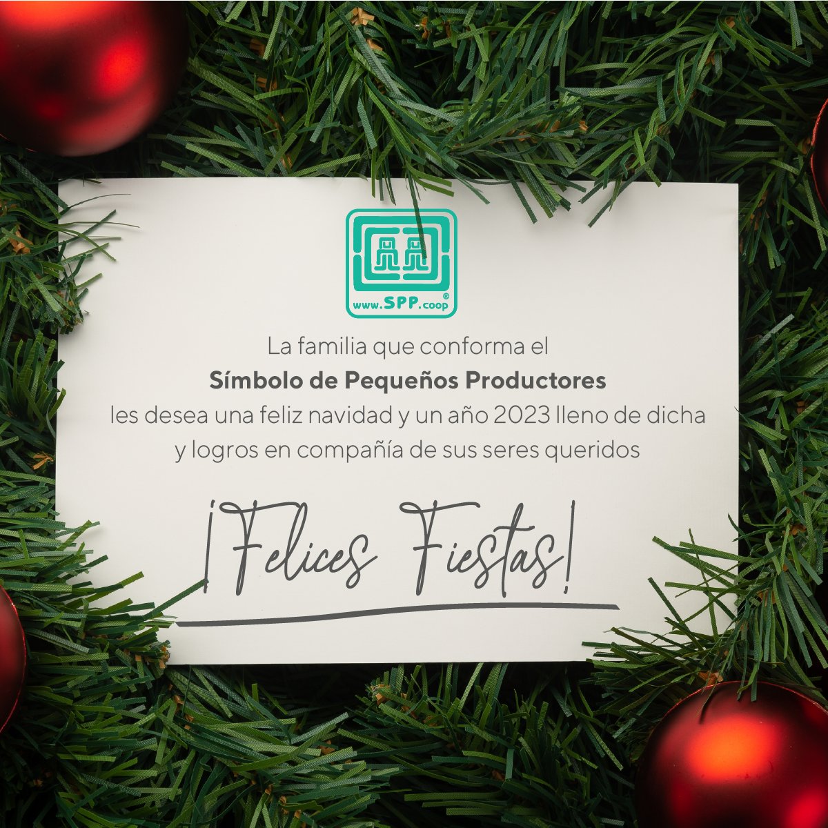 SimboloPP's tweet image. La familia que conforma el Símbolo de Pequeños Productores les desea una feliz navidad y un año 2023 lleno de dicha y logros en compañía de sus seres queridos.
¡Felices Fiestas!