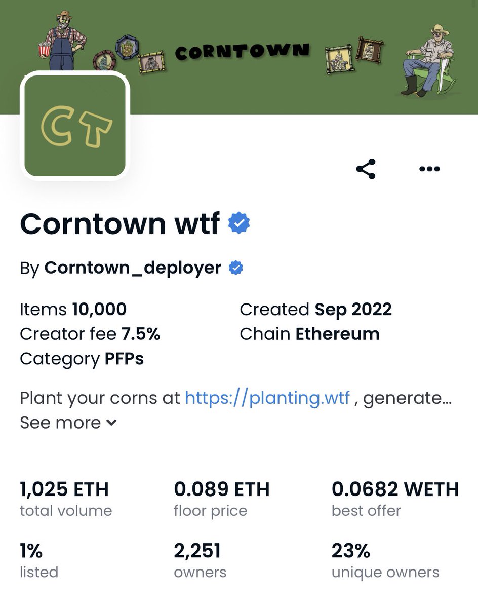 Hear me out. 

Last time we broke ATH we had 7000 corns planted and 200 listings. 

Now we have 8500 corns planted and 130 listings. We could go way past ATH this time. Sooo, anons, are you getting your corns yet?

#Corntownwtf