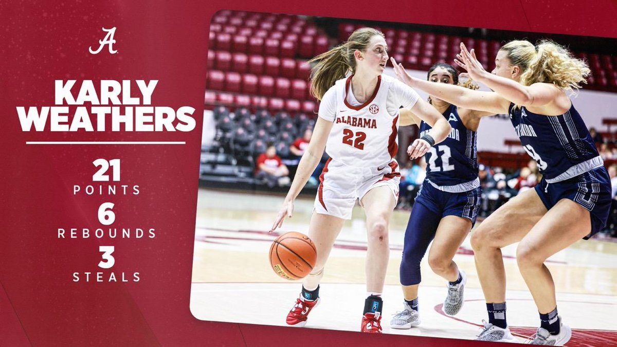 Alabama Women’s Basketball (@alabamawbb) on Twitter photo Have yourself a day, <a href="/kjweathers25/">Karly Weathers</a>
ag·gres·sor (noun)
definition: a person that attacks another first.
With a career day, KW is the Crimson Tide's
Aggressor of the Game.
#RollTide | #GritLoveGratitude Have yourself a day, <a href="/kjweathers25/">Karly Weathers</a>
ag·gres·sor (noun)
definition: a person that attacks another first.
With a career day, KW is the Crimson Tide's
Aggressor of the Game.
#RollTide | #GritLoveGratitude