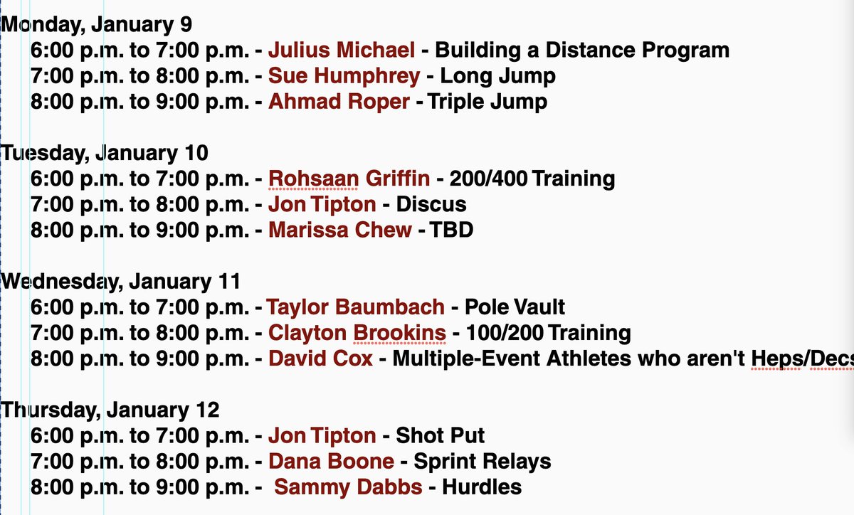 Unable to make it to the 2023 TTFCA Winter Clinic in person? Attend our Virtual Clinic - Registration Link: 2023ttfca.coachesclinic.com/checkout/selec… ... In partnership with Coach Tube, 12 Presentations over 4 Nights
<a href="/Track_Advice/">Track Coach™️</a> <a href="/AngryHalfMiler/">Coach SWERV M.Ed. R.A.A</a> <a href="/SprintersCompen/">Coach Ryan J. Banta Psy.M.</a> <a href="/GatfxccaX/">@GATFXCCA_XC</a> <a href="/HURcoachdabb/">Sammy Dabbs</a>