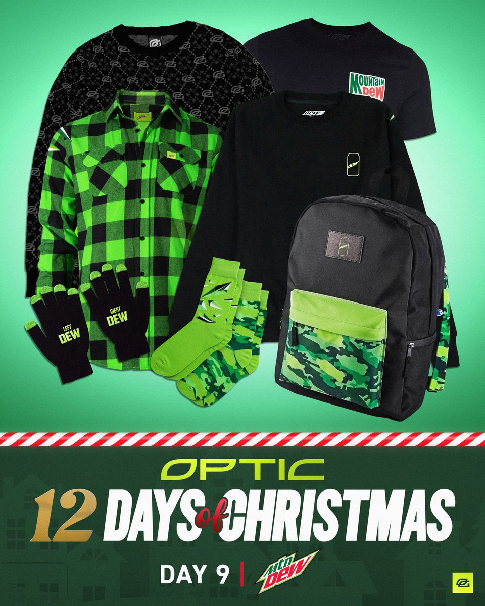 OpTic's tweet image. Day 9 of OpTic 12 Days of Christmas ❄️

A care package from Mountain Dew and us is just what you need for the holiday season. 👏

RT/Like, follow us and @MTNDEWGaming, and tag 2 friends for a chance to win. #MTNDEWPartner
