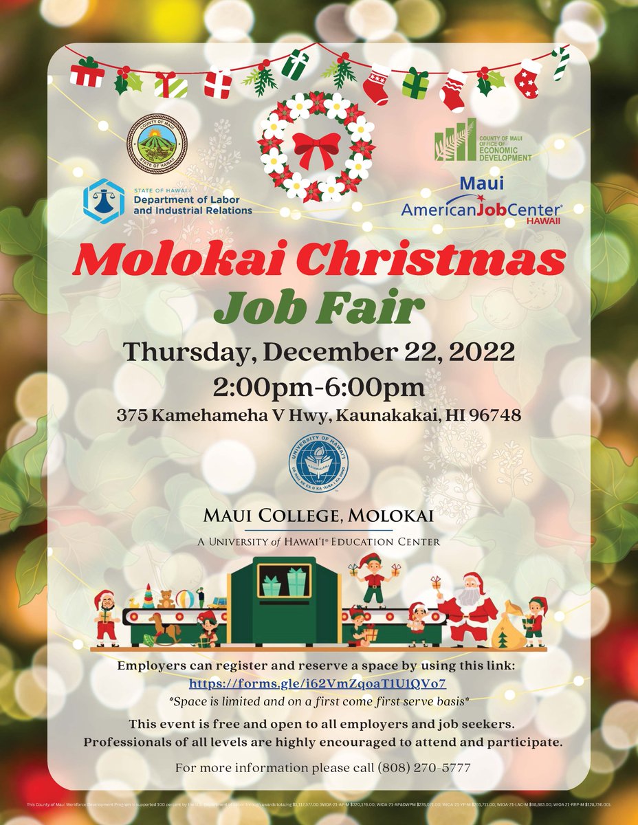 County of Maui on Twitter "Molokai Christmas Job Fair; Thursday