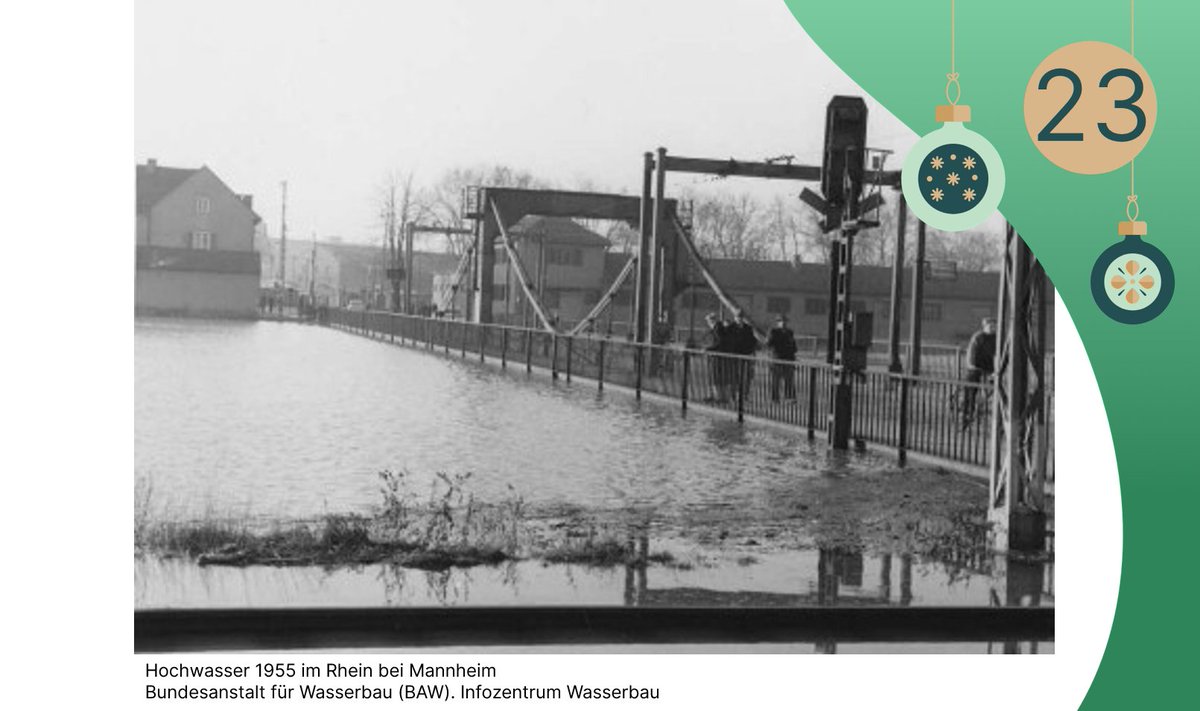 emergen_CITY's tweet photo. Das 23. #eCAdvent 🚪 zeigt das Hochwasser 1955 in #Mannheim. #emergenCITY erforscht auch längst vergangenen Katastrophen: Denn die historische Analyse hilft gefährdete Bereiche zu finden, künftige Herausforderungen zu sehen und Lösungen für das #Krisenmanagement zu entwickeln. https://t.co/EPAe4pmp03