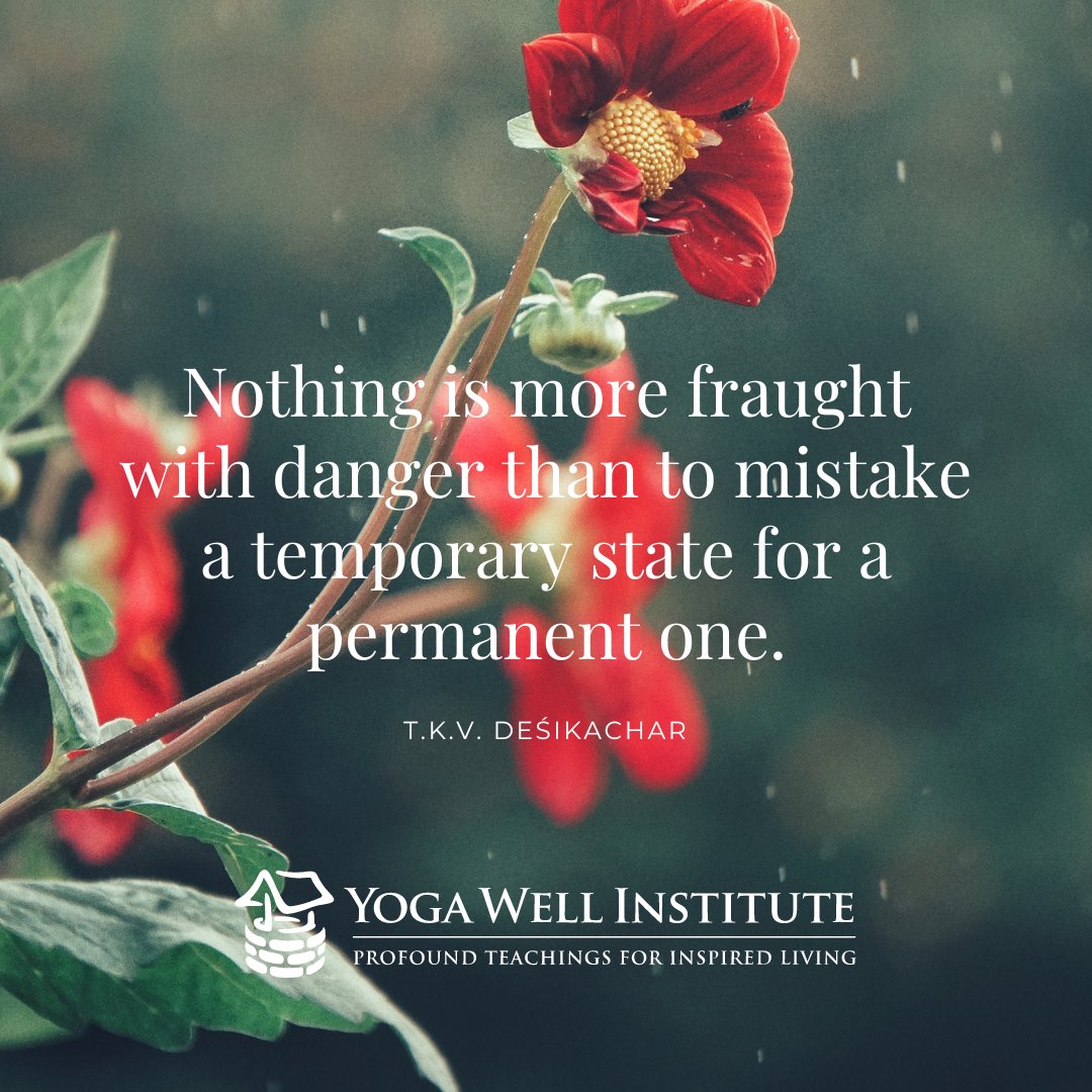 YogaWell's tweet photo. "Nothing is more fraught with danger than to mistake a temporary state for a permanent one." - T.K.V. Desikachar

#yoga #desikachar #quotes https://t.co/cNFPSDGUaR
