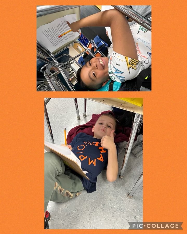 Jordan_Sabinsky's tweet photo. I taped my students’ reading work underneath their desks to provide them with a new “perspective” https://t.co/1E6eaVvNZM