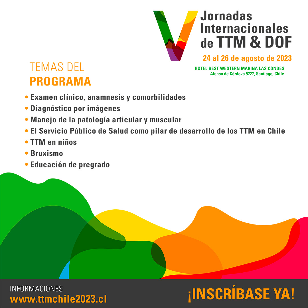 cdentistaschile's tweet photo. La Soc Chilena de Trastornos Temporomandibulares y Dolor Orofacial  @STtmydof invita a sus V Jornadas Internacionales de TTM y DOF

📅24-26 de agosto
▶️2 jornadas de capacitación
▶️Talleres prácticos 
▶️Expositores nacionales e internacionales

Más info https://t.co/7a1EbDMx0D https://t.co/oXHgK7qjUF