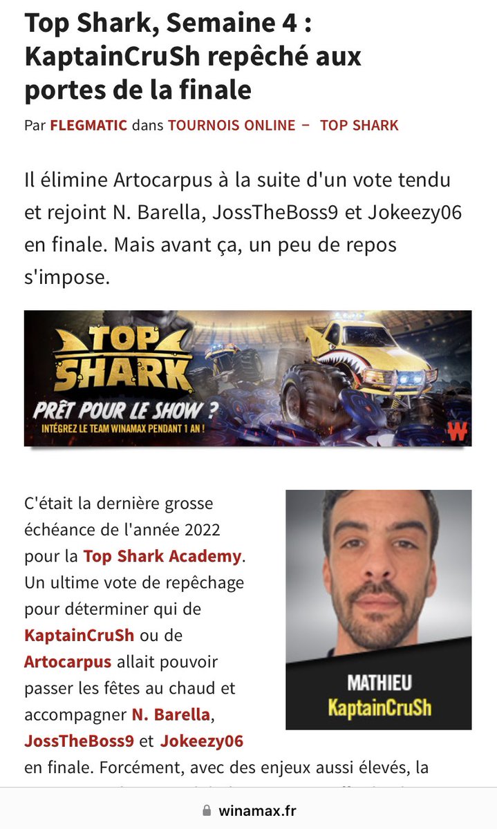 Merci à tous pour le soutien !! J’accède en finale de la Top Shark Academy grâce à vous 🙏🍀💪 Merci à <a href="/Winamax/">Winamax Poker 🔞</a> de nous permettre de vivre ça !