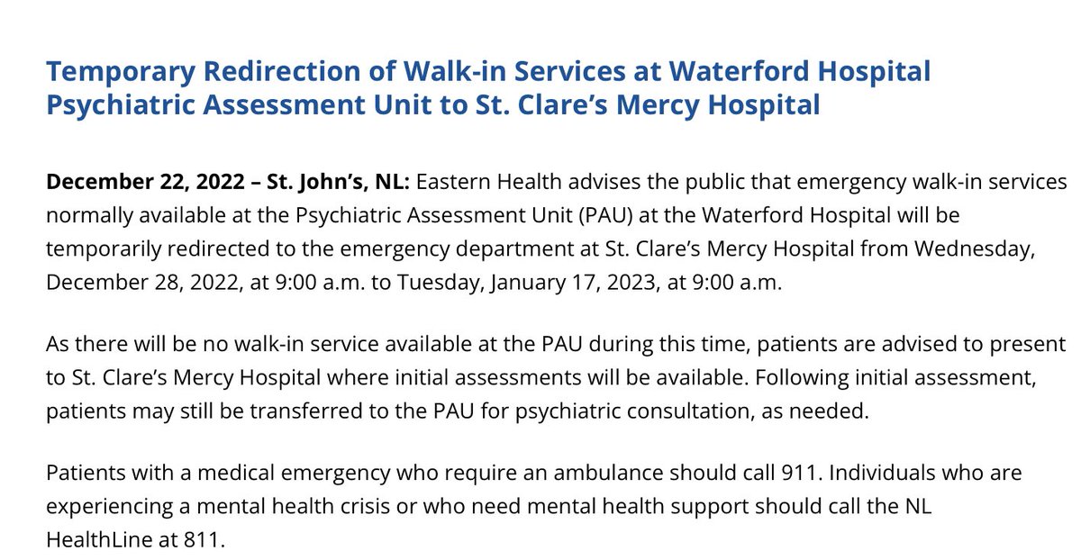 rlegrow's tweet photo. A head's up to anyone requiring emergency mental health services in #yyt over the holiday season 🙏

Stay safe friends 💞 https://t.co/7r1bNmnT1L