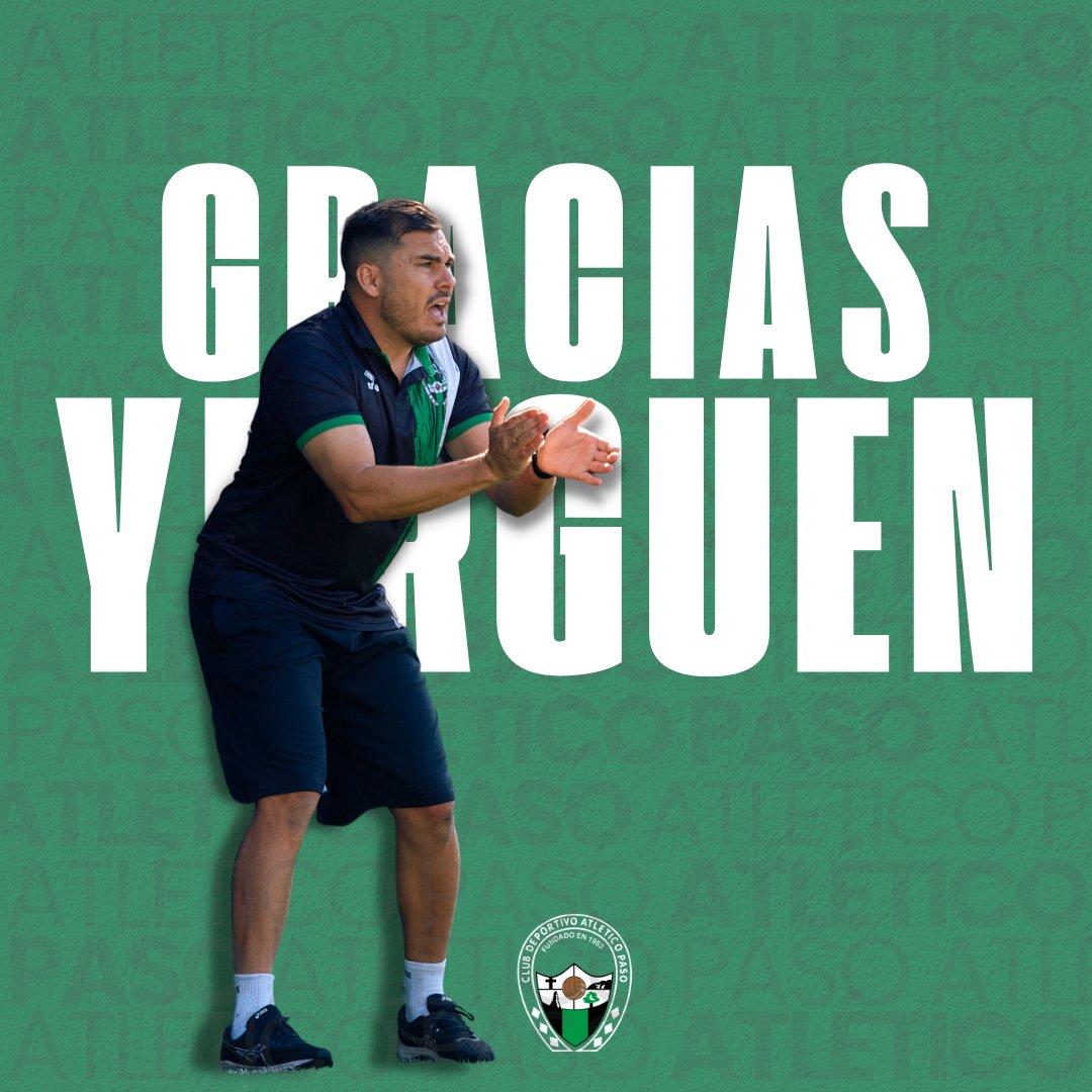 AtleticoPaso's tweet photo. Tras valorar los últimos meses de competición liguera, el #CDAtléticoPaso ha dado hoy por concluida la etapa de Yurguen Hernández como entrenador del primer equipo.

Queremos agradecer su gran profesionalidad, compromiso y responsabilidad y le deseamos mucha suerte en su carrera. https://t.co/WD41qgbpsh