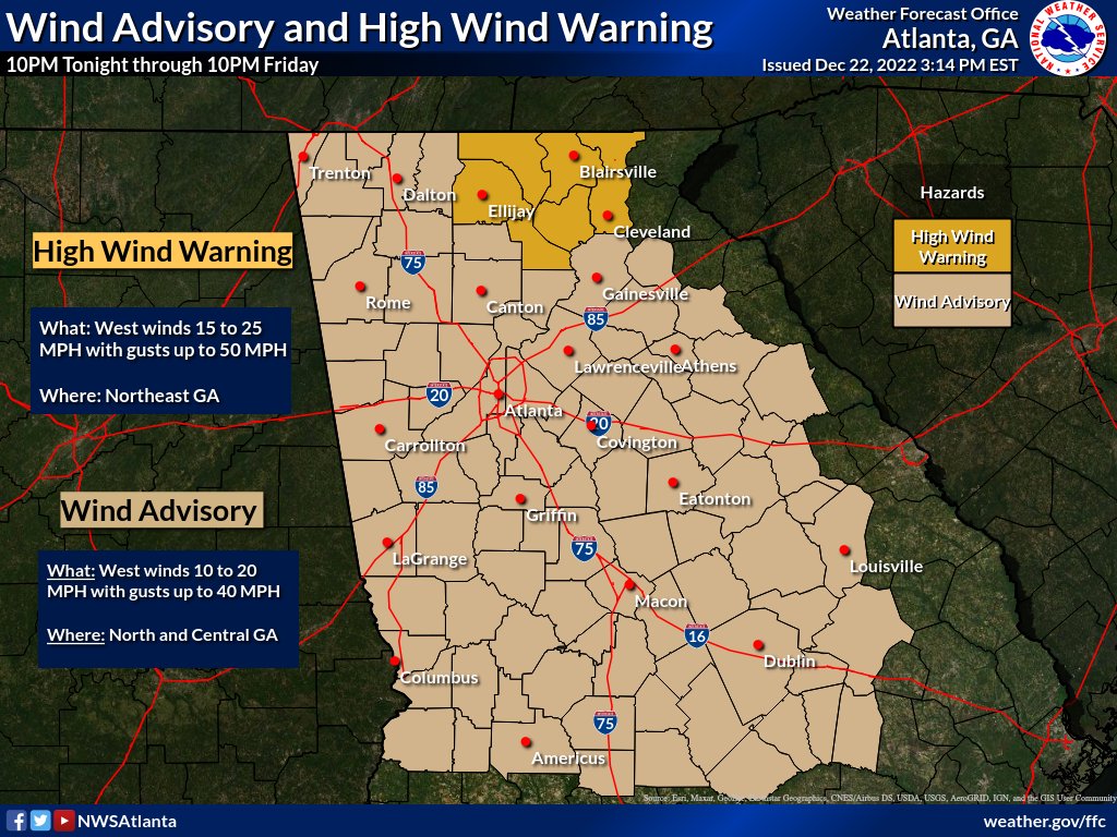 NWS Atlanta on Twitter "⚠️A High Wind Warning has been issued for