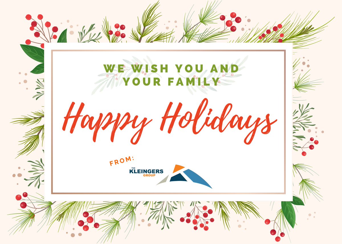 All of us here at Kleingers would like to wish you a happy holiday season. Our offices will be closed December 23rd and 26th so we can spend time with our loved ones. We'll see you on the 27th.

#HappyHolidays #Kleingers #Family