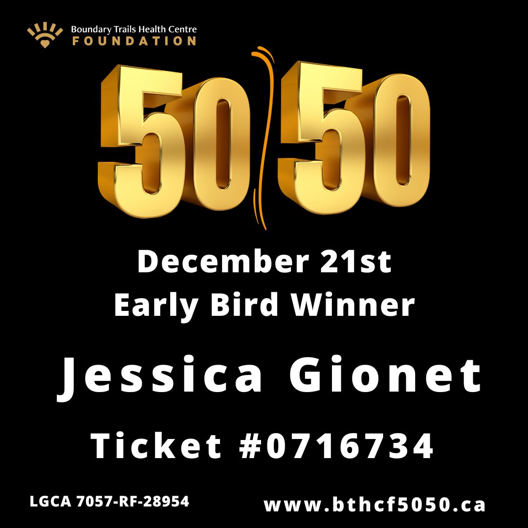 BthcFoundation's tweet photo. Merry Christmas to JESSICA GIONET - our last Early Bird $1,000 winner. Our final draw is coming up quickly on December 31st &amp; It's going to be our biggest prize ever! Buy tickets online at https://t.co/X1mlKUUn8Y or pop into the Foundation office to make your purchase. https://t.co/cqLHUfACzL