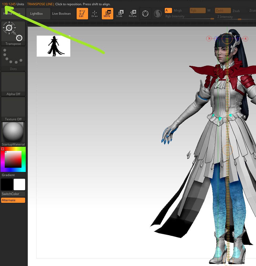 reminder that the transpose line is also a measuring tool so you can avoid making your character 1.30m tall like i did