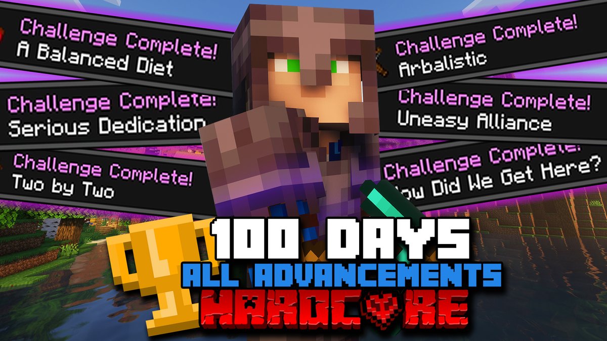 Legundo's tweet photo. NEW VIDFO IS UP! 100 Days to get all 102 Advancements in Hardcore Minecraft 1.19!

Special shoutout to my friend @SwitchBackMongo for taking this on in 1.18 &amp; being a big inspiration for me to be a better creator. https://t.co/tehCtVCBZw