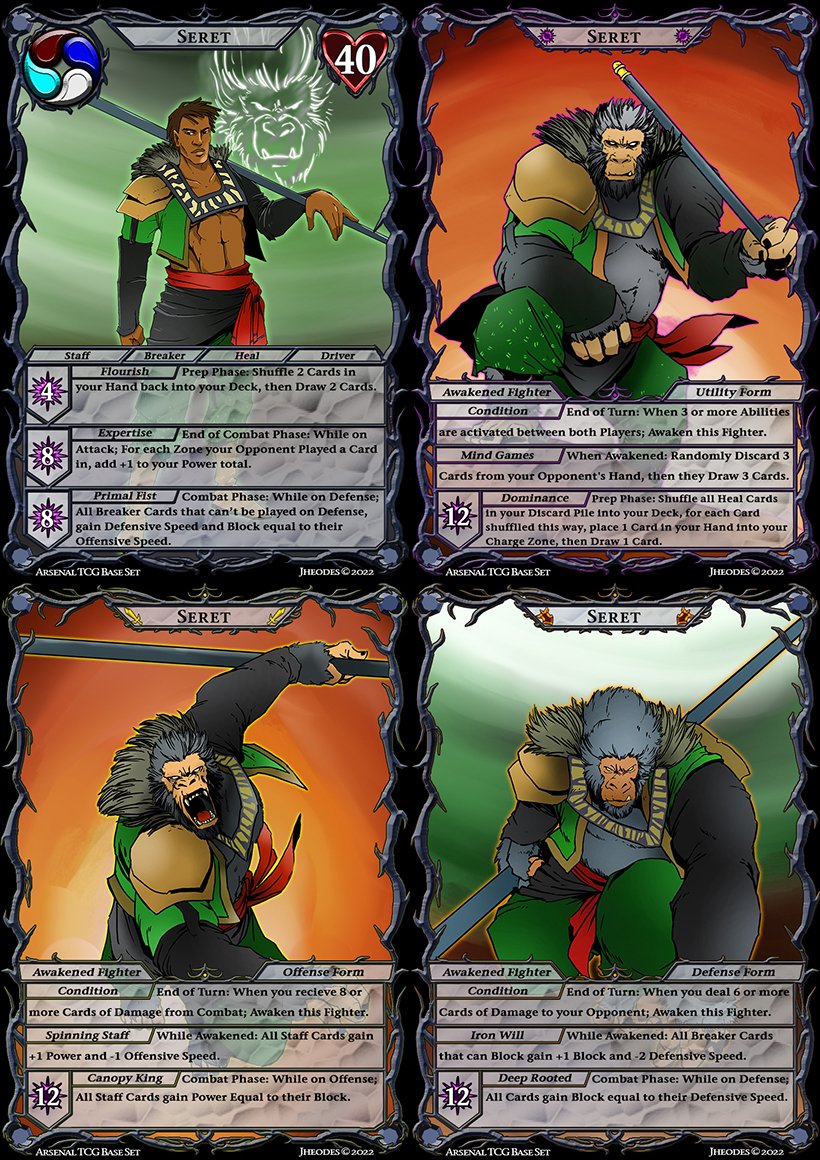 ArsenalLcg's tweet photo. Seret "The Canopy King" available for the first time at @TCG_Con in Houston January 21st and 22nd. Be ready to Choose Your Weapon! #arsenaltcg #tcgcon #newgame #kickstarter https://t.co/WNiTZASU2g