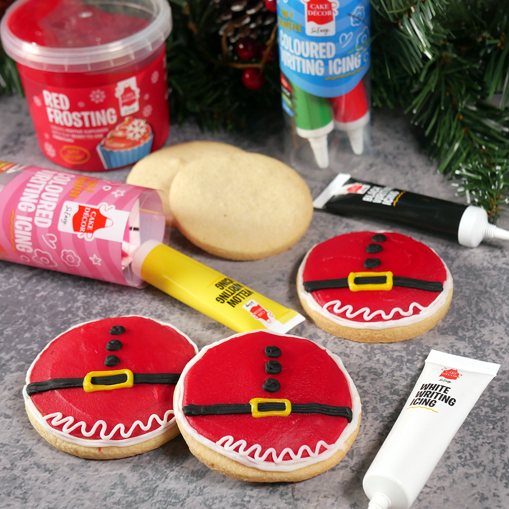 Sleigh your #festive bakes with our range of #Frostings and Coloured Writing #Icings 🎅 These santa belly #biscuits are so easy to decorate and would be the perfect activity to keep the kids busy before the main man arrives! Available now at <a href="/Tesco/">Tesco</a> 🛒