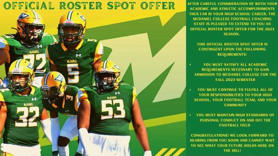 taeeedavis's tweet photo. #AGTG extremely blessed to receive my second offer from McDaniel College 🟢🟡 @CoachSat_ @BayHighFball959 https://t.co/RljlukXeSl