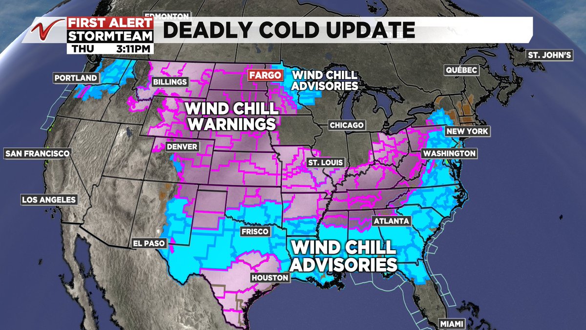 HutchsWeather's tweet photo. ⚠️Life Threatening Cold Grips Nation....

Dangerous Arctic air and wind chill that can cause frost bite in less than 5 MINUTES in the Dakotas and Montana is punching south.

While the thresholds of what COLD means is very different from location to location, it is dangerous. https://t.co/lzc7OrpIjs