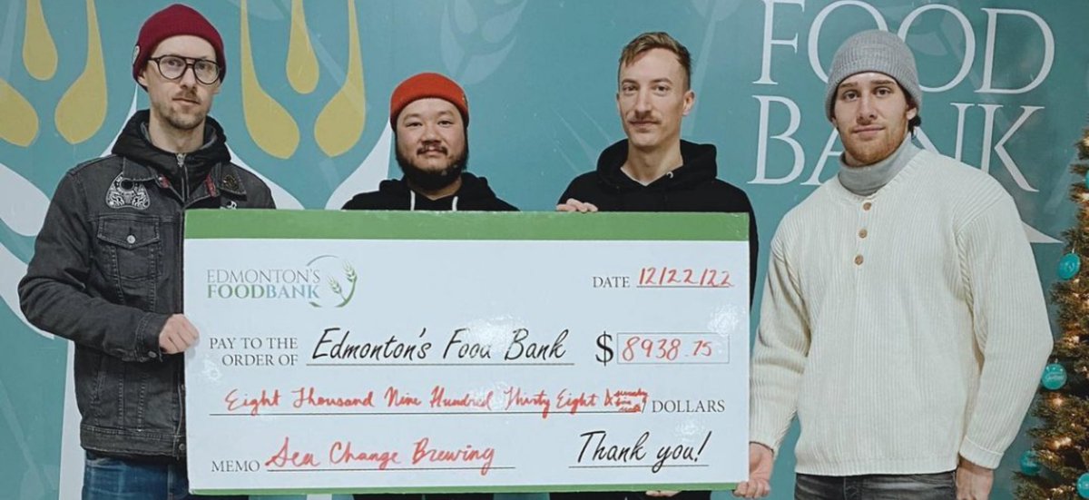 Thank you for donating at our Christmas Beeracle

Between Edmonton &amp; Beaumont taprooms we raised a total of $12,782.35 in ~24 hrs

Thank you 4 supporting Edmonton &amp; Leduc &amp; District Food Banks

Our new yearly goal is to pose w/ as many oversized cheques as possible 😊