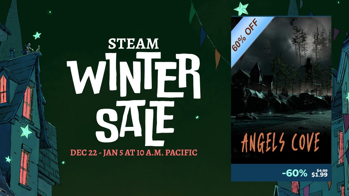 cgcowboy's tweet photo. The Steam Winter Sale is on ...
๐ป๐ฒ#AngelsCove is 60% OFF ๐ฒ๐ป
Great stocking stuff for friends who like a fun haunted house game with jump scares. Selected for one of 2021 Top 10 Halloween games by IGR.
https://t.co/Eyr43TRaf9
#indiedev #indiegame #Christmasgifts #onsale https://t.co/HmwP8xQIrl