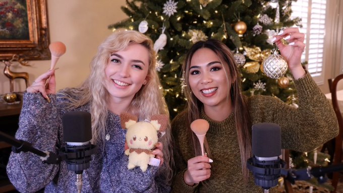 My friend tries ASMR for the first time ♡ [tapping sounds, giggles, whispers, Christmas Edition]   Watch<a href="/tag/asmr"class="tags"><span>#asmr</span></a>