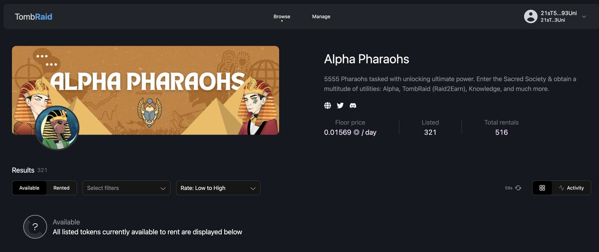 I just listed 3 @alphapharaohs using our new rental system on <a href="/tombraidapp/">TombRaid</a> Truly a bluechip in the making 

rent.cardinal.so/alpha-pharaohs