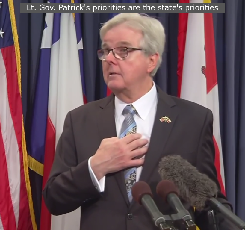 UnitedSua's tweet photo. Like it or not, if @DanPatrick don't care it won't come up in the #TxLege.

Lt. Gov. Dan Patrick reveals 21 legislative priorities https://t.co/DcujcMEkOP https://t.co/9qWBvWETs8