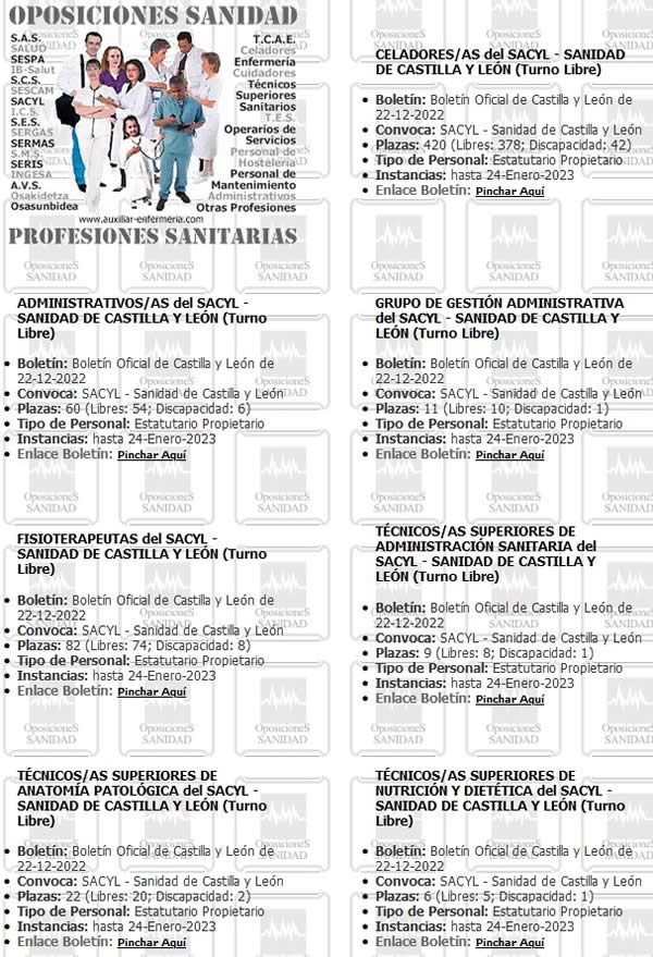 Convocatoria de plazas de Técnicos/as Especialistas, Fisioterapeutas y Celadores/as del SACYL-Sanidad de Castilla y León. Plazo de presentación de instancias hasta el 24-Enero-2023... FknORSUWIAIYxiX?format=jpg&name=900x900